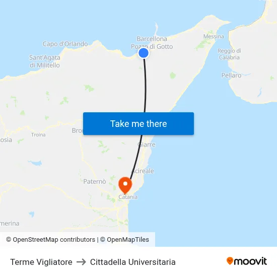 Terme Vigliatore to University Campus map
