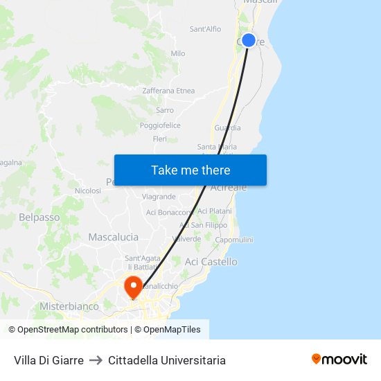 Villa Di Giarre to Cittadella Universitaria map