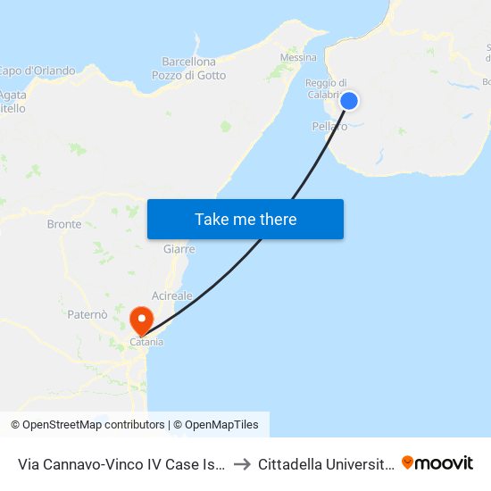 Via Cannavo-Vinco  IV Case Isolate to Cittadella Universitaria map