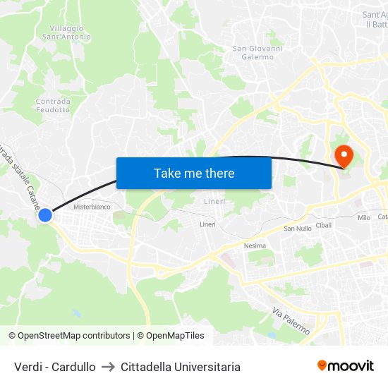 Verdi - Cardullo to Cittadella Universitaria map
