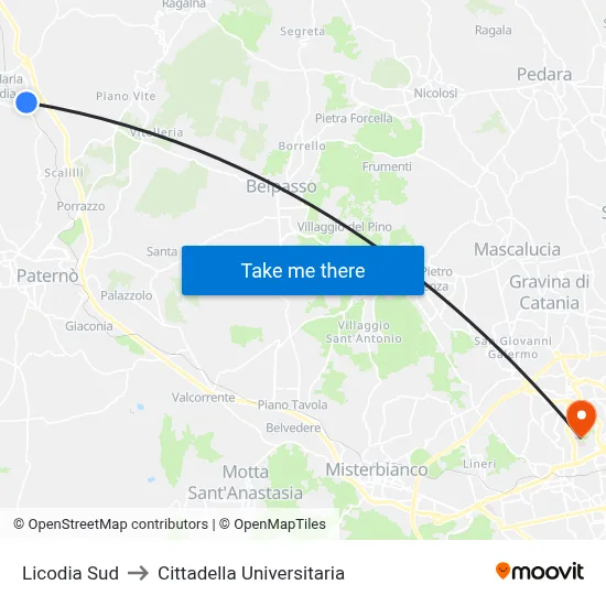 Licodia South to University Campus map