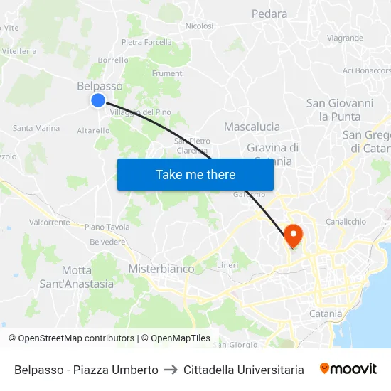 Belpasso - Piazza Umberto to Cittadella Universitaria map