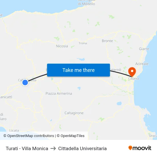 Turati - Villa Monica to Cittadella Universitaria map