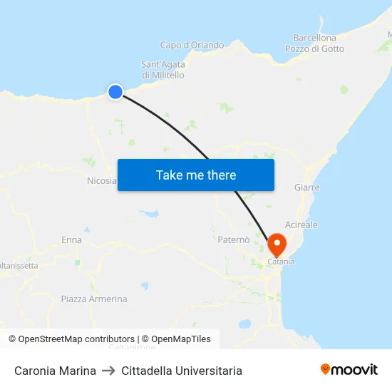 Caronia Marina to Cittadella Universitaria map