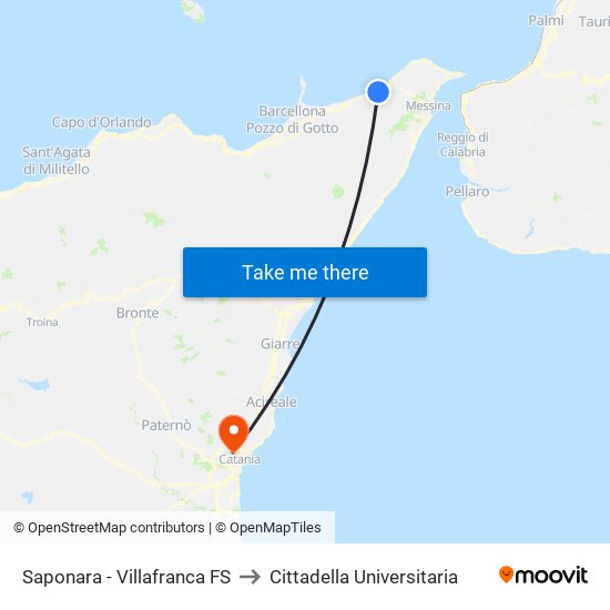 Saponara - Villafranca FS to Cittadella Universitaria map
