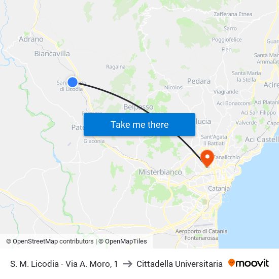 S. M. Licodia - Via A. Moro, 1 to Cittadella Universitaria map