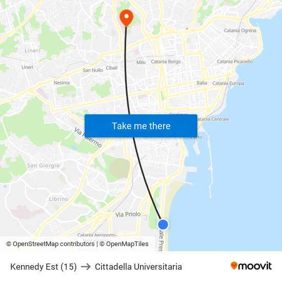 Kennedy Est (15) to Cittadella Universitaria map