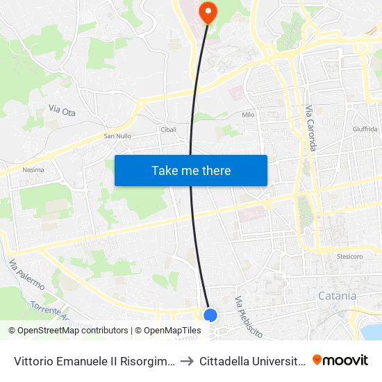 Vittorio Emanuele II Risorgimento to Cittadella Universitaria map