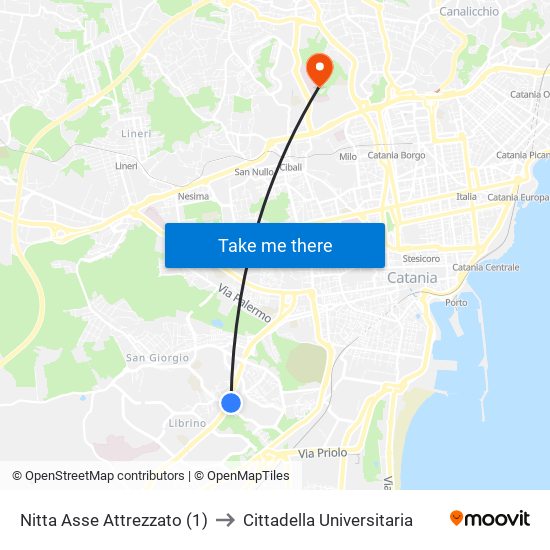 Nitta Asse Attrezzato (1) to Cittadella Universitaria map