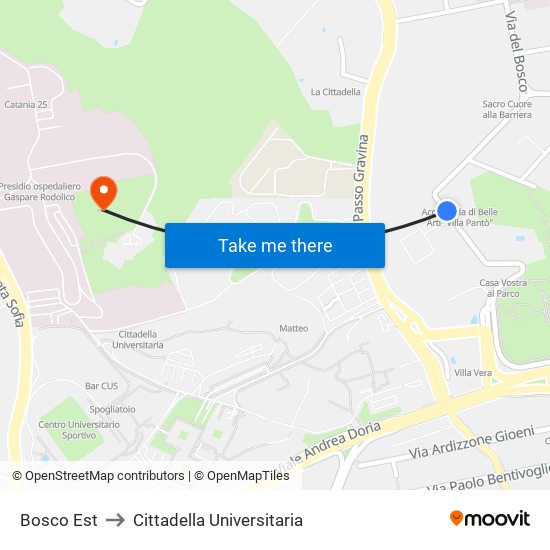 Bosco Est to Cittadella Universitaria map