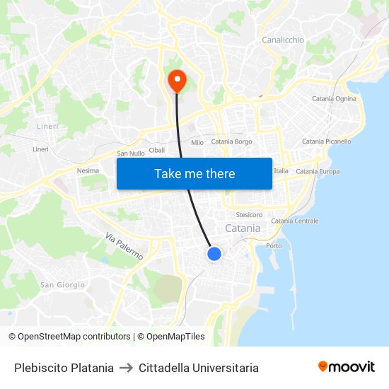 Plebiscito Platania to Cittadella Universitaria map