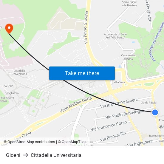 Gioeni to Cittadella Universitaria map