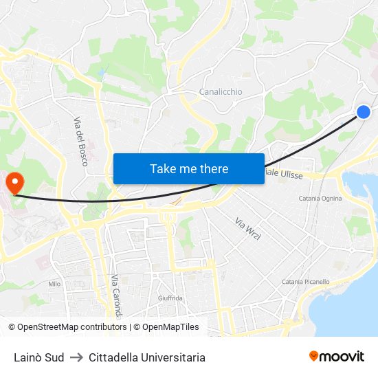 Lainò Sud to Cittadella Universitaria map
