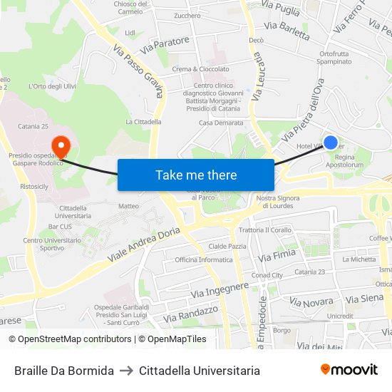 Braille Da Bormida to Cittadella Universitaria map