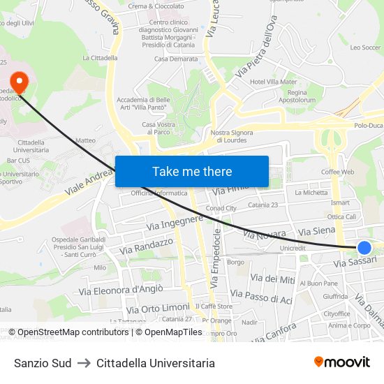 Sanzio Sud to Cittadella Universitaria map