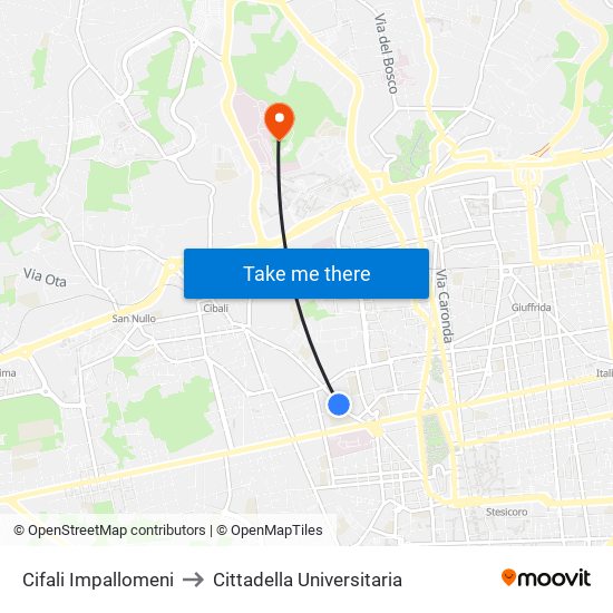 Cifali Impallomeni to Cittadella Universitaria map