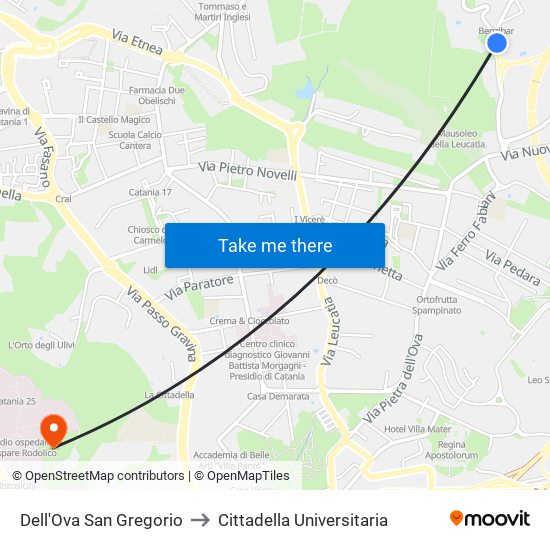 Dell'Ova San Gregorio to Cittadella Universitaria map