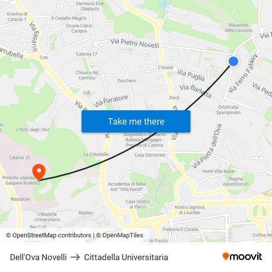 Dell'Ova Novelli to Cittadella Universitaria map