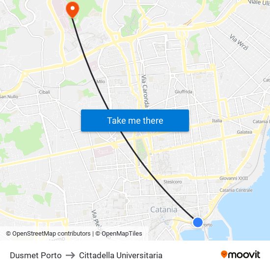 Dusmet Porto to Cittadella Universitaria map