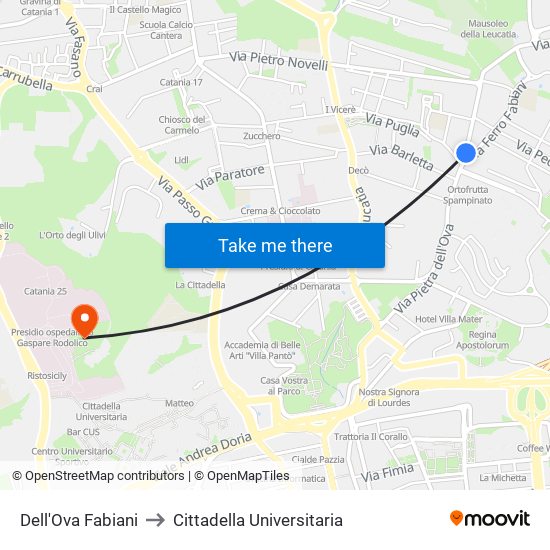 Dell'Ova Fabiani to Cittadella Universitaria map