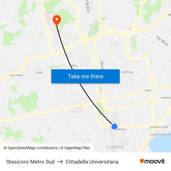 Stesicoro Metro Sud to Cittadella Universitaria map