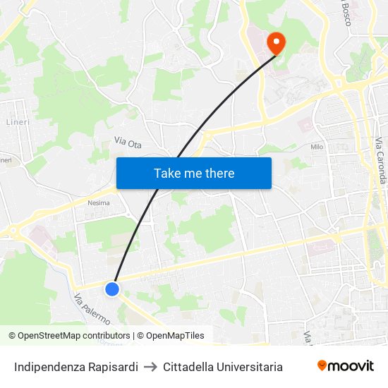 Indipendenza Rapisardi to Cittadella Universitaria map