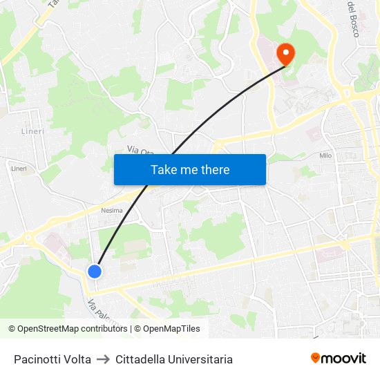 Pacinotti Volta to Cittadella Universitaria map