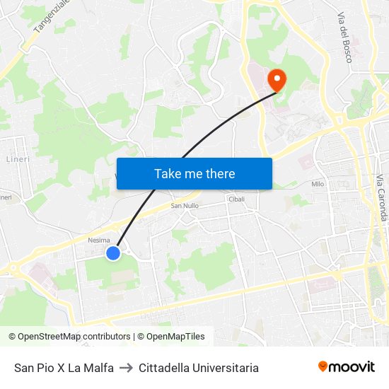 San Pio X La Malfa to Cittadella Universitaria map