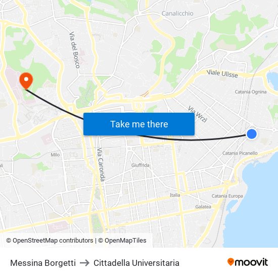 Messina Borgetti to Cittadella Universitaria map