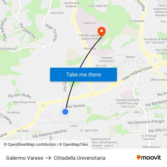 Galermo Varese to Cittadella Universitaria map