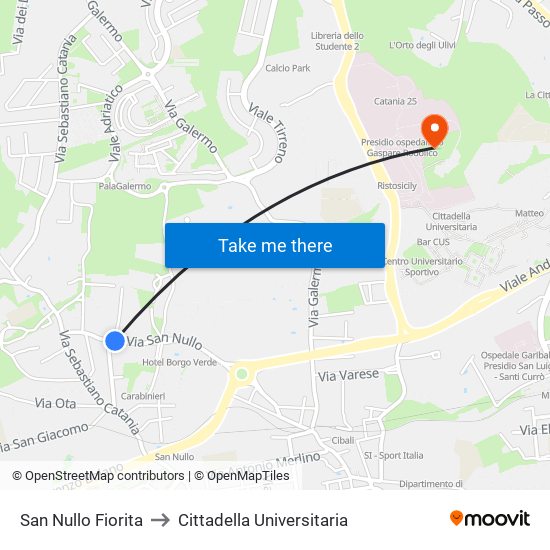 San Nullo Fiorita to Cittadella Universitaria map