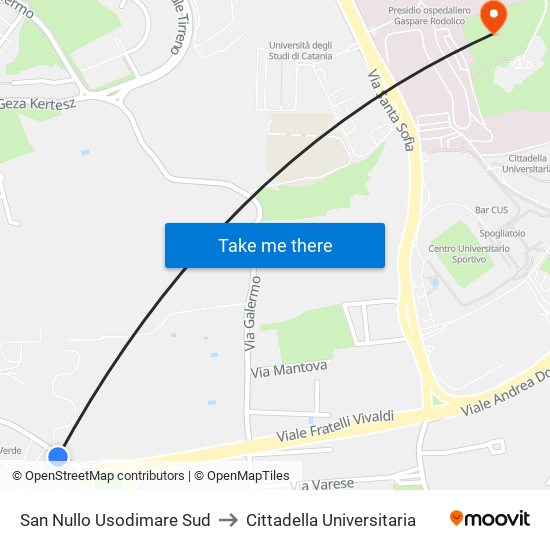 San Nullo Usodimare Sud to Cittadella Universitaria map