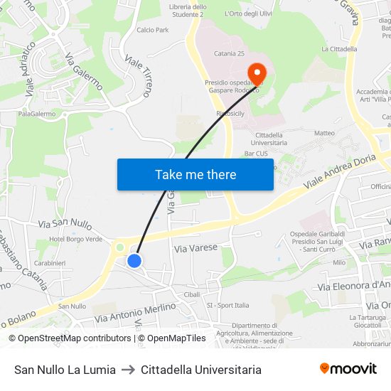 San Nullo La Lumia to Cittadella Universitaria map