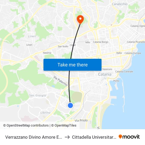 Verrazzano Divino Amore Est to Cittadella Universitaria map