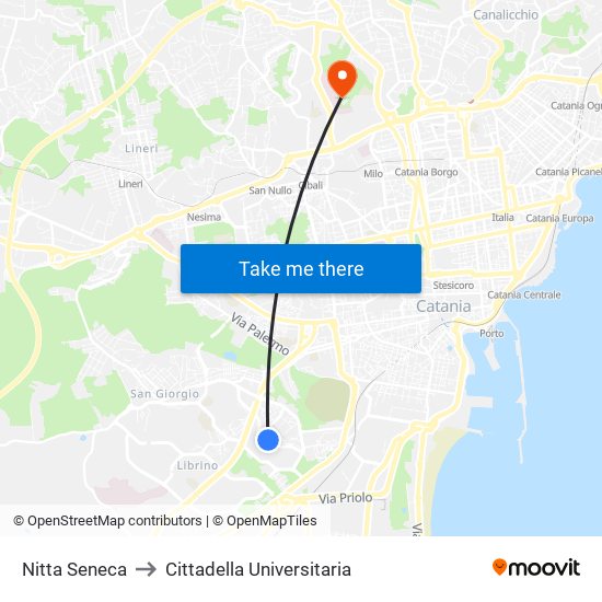 Nitta Seneca to Cittadella Universitaria map