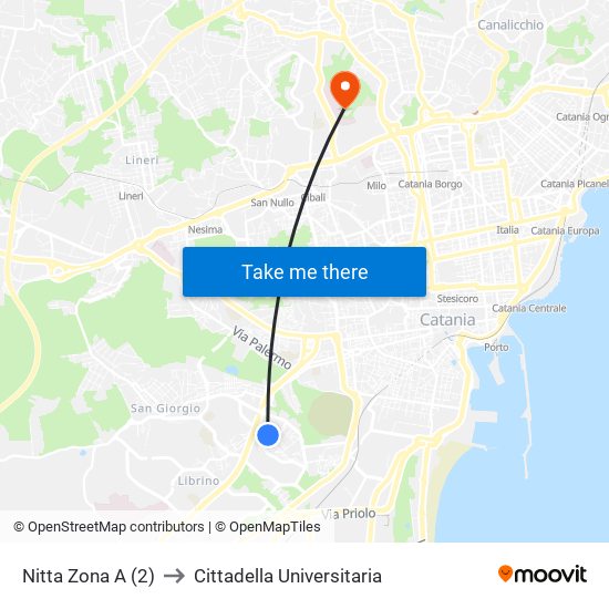 Nitta Zona A (2) to Cittadella Universitaria map