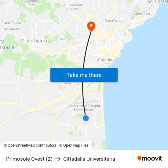 Primosole Ovest (2) to Cittadella Universitaria map