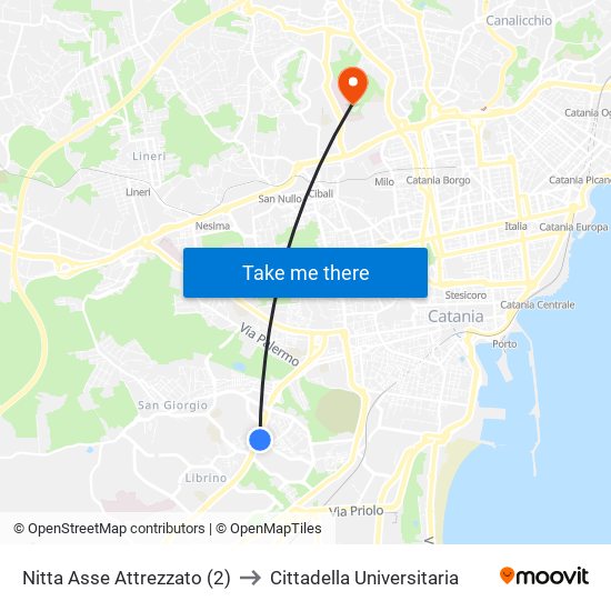 Nitta Asse Attrezzato (2) to Cittadella Universitaria map