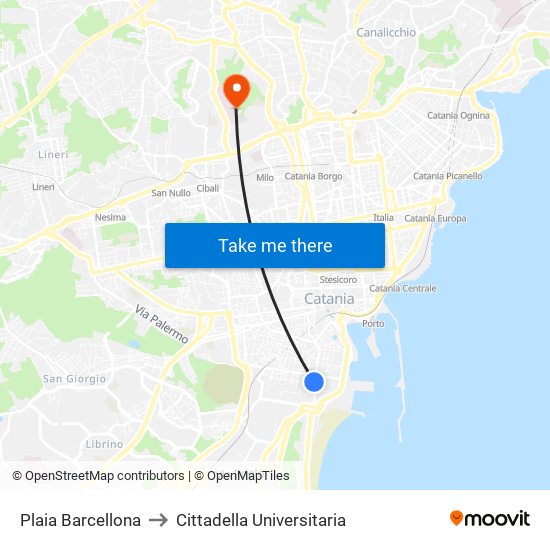 Plaia Barcellona to Cittadella Universitaria map
