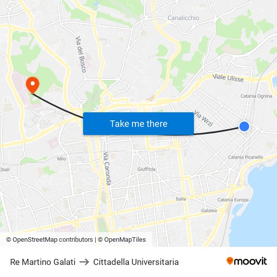 Re Martino Galati to Cittadella Universitaria map
