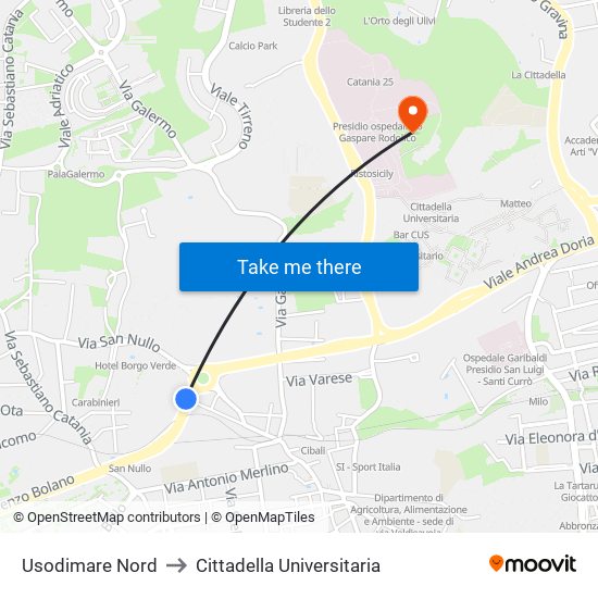 Usodimare Nord to Cittadella Universitaria map