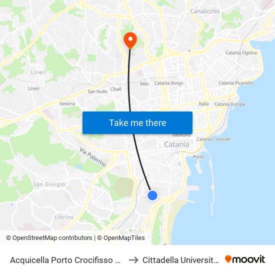 Acquicella Porto Crocifisso Nord to Cittadella Universitaria map