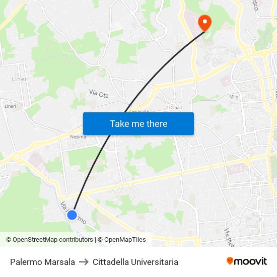 Palermo Marsala to Cittadella Universitaria map