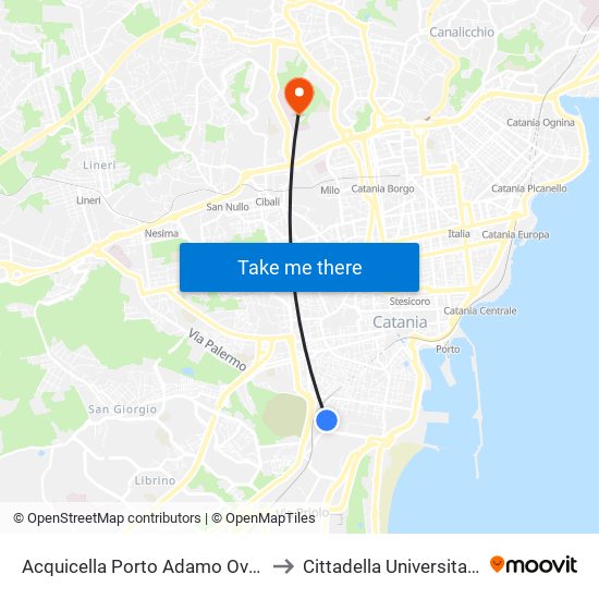 Acquicella Porto Adamo Ovest to Cittadella Universitaria map