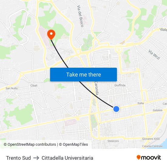 Trento Sud to Cittadella Universitaria map