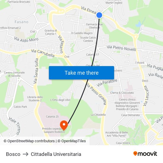 Bosco to Cittadella Universitaria map