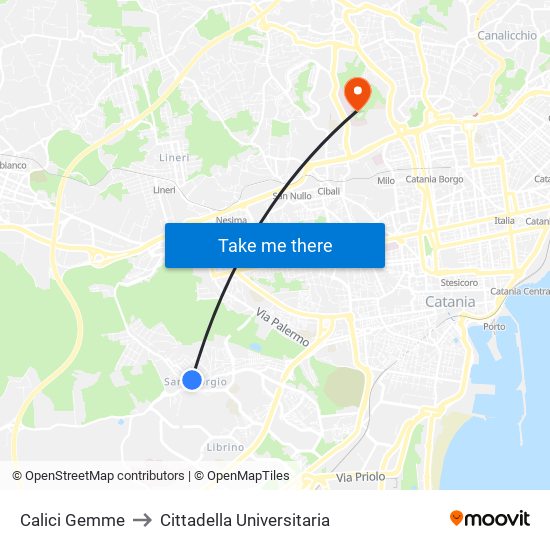 Calici Gemme to Cittadella Universitaria map