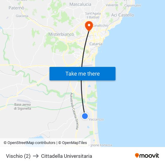 Vischio (2) to Cittadella Universitaria map