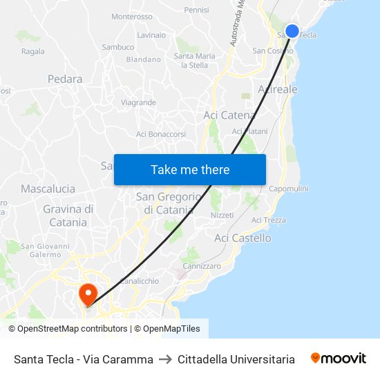 Santa Tecla - Via Caramma to Cittadella Universitaria map
