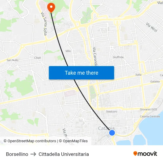 Borsellino to University Campus map